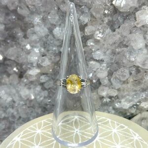 Elegant Golden Rutile Quartz Gemstone Ring 925